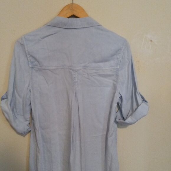 Cloth & Stone Sawyer Tencel Shirt Dress-Small-Roll Tab Sleeve-Pockets-USA Made - Picture 8 of 10